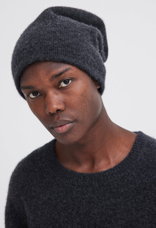 Jac+Jack Brushed Cashmere Beanie - Char Marle Grey 1